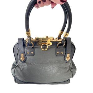 Zac Posen Aurora Doctor Bag in Gunmetal Gray Leather Gold Hardware